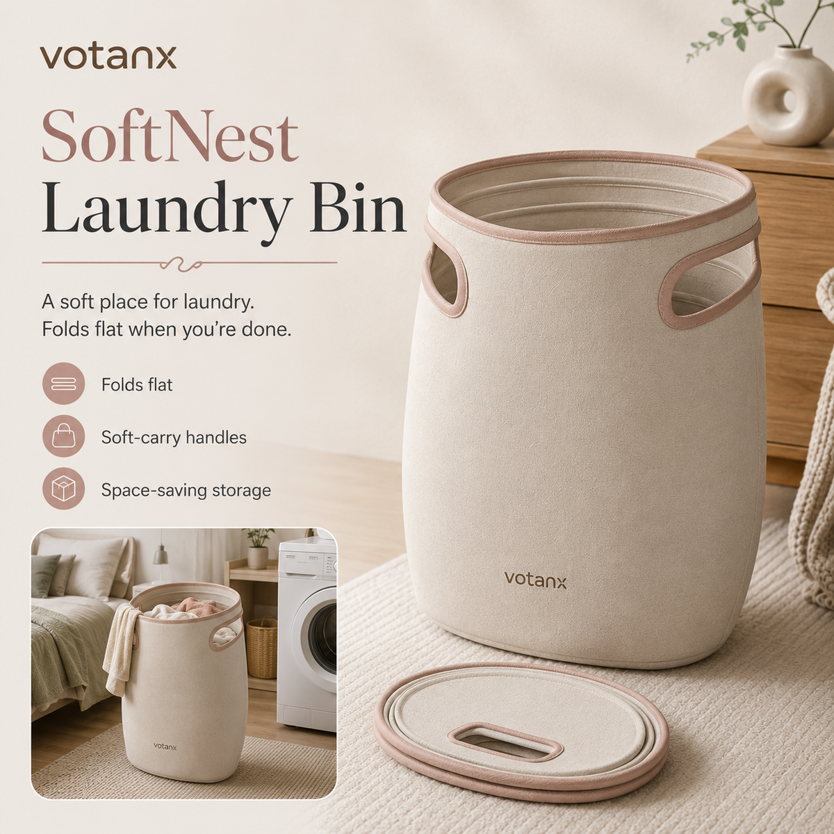 votanx™ SoftNest Collapsible Laundry Bin