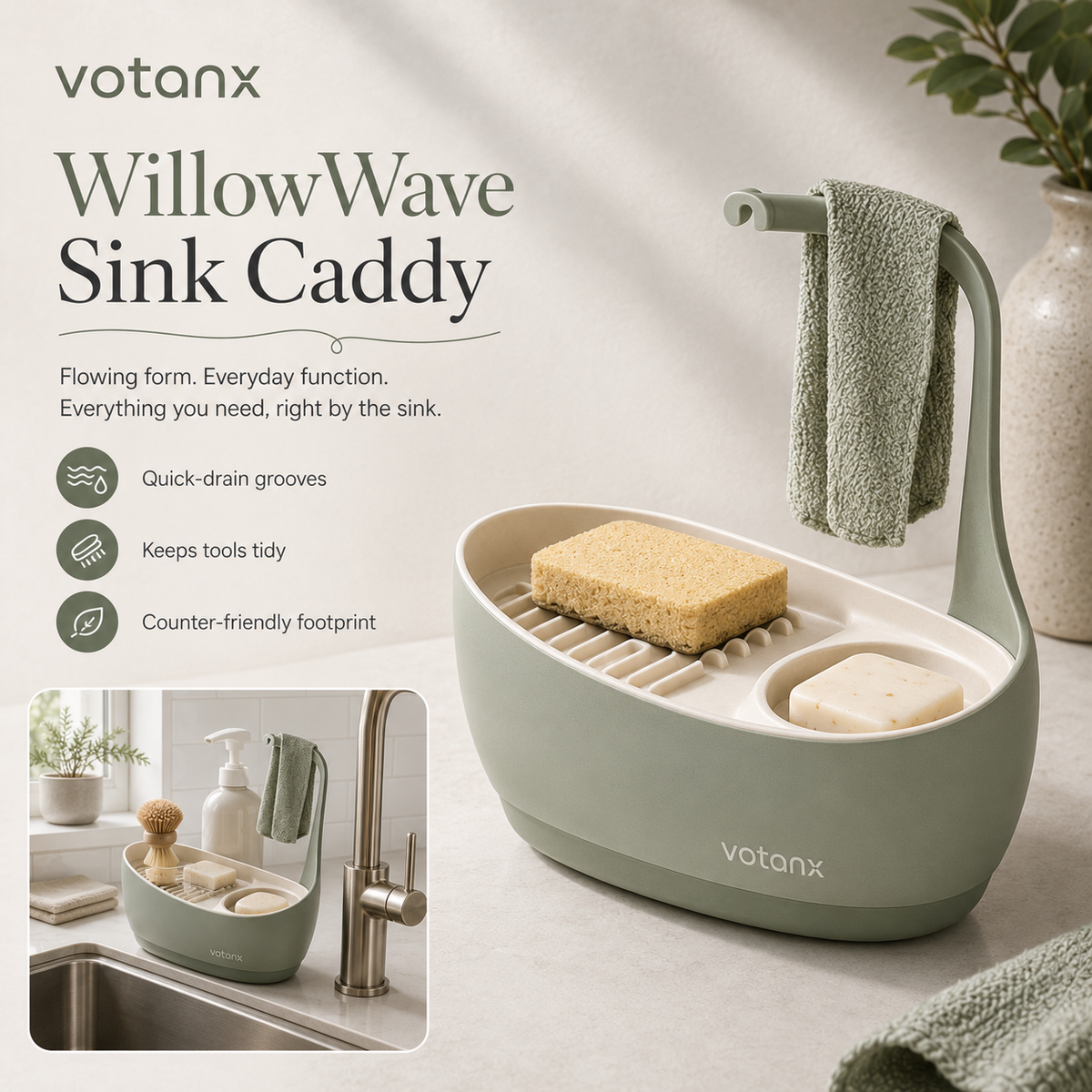 votanx™ WillowWave Sink-Side Caddy