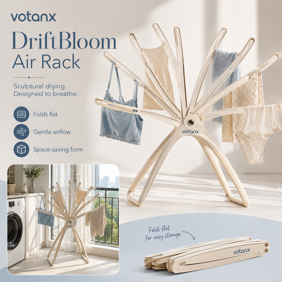 votanx™ DriftBloom Folding Air-Dry Rack
